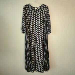 Lagenlook Relaxed Geometric Asymmetric Maxi Dress M Black Gray Pockets Boho Lyng